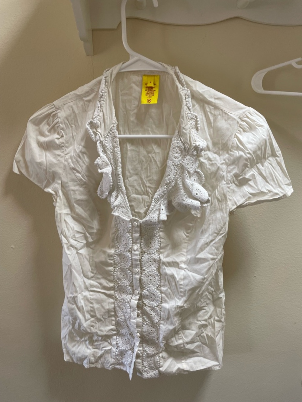 White Eyelet Ruffle Button-Front Blouse - Picture 2 of 7